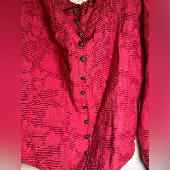 NWT Anthropologie Raspberry Red Square Neck Shirt W/Poet Sleeves Size M - Picture 4 of 10